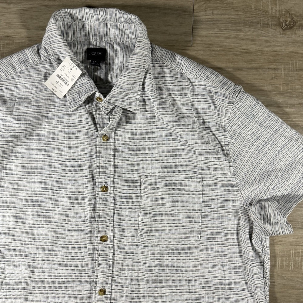 NWT  J Crew Slub Dobby Striped Button Up Shirt Size 2XL Short Sleeve‎ White